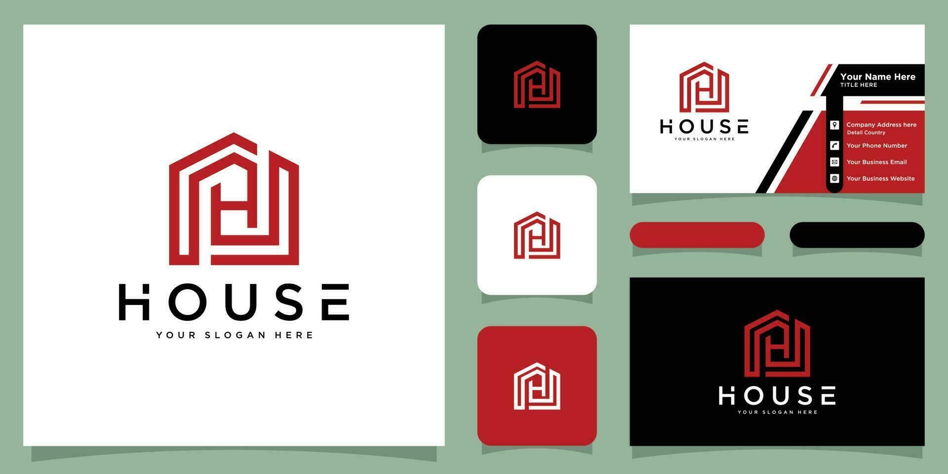 House logo design. Real Estate, Construction, Architecture and Building Logos with business card design Premium Vector