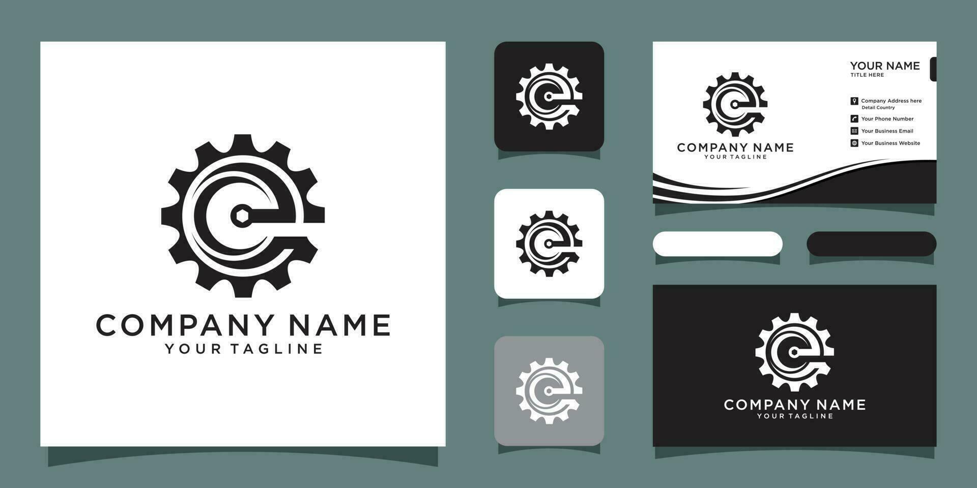 Initial CE gear logo template vector with business card design Premium Vector