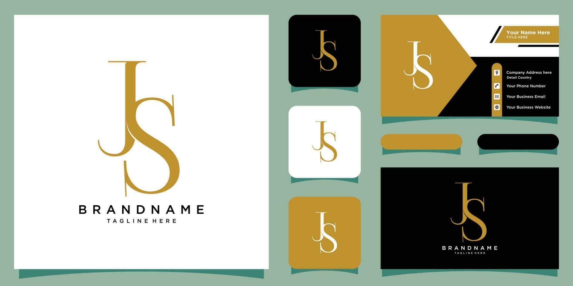 Alphabet letters Initials Monogram logo JS or SJ, J and S with business card design Premium Vector