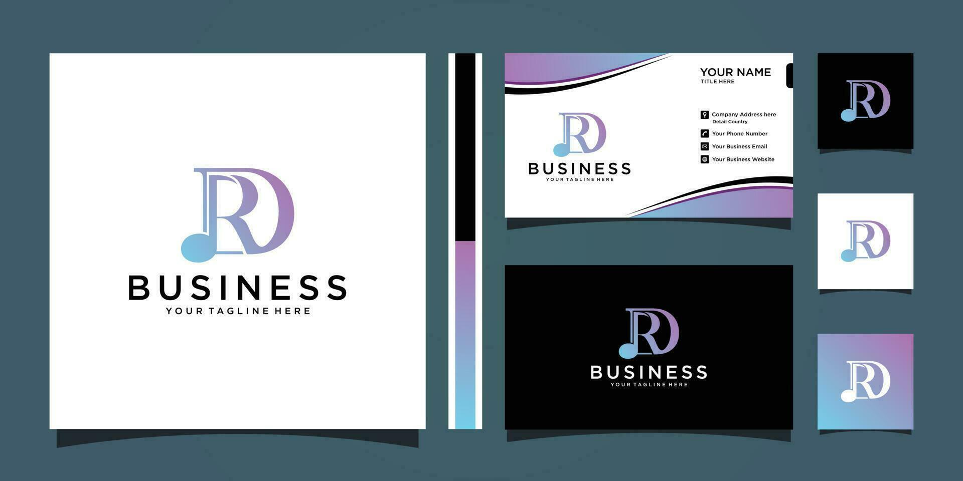 Initial RD letter with music vector logo and business card premium vector