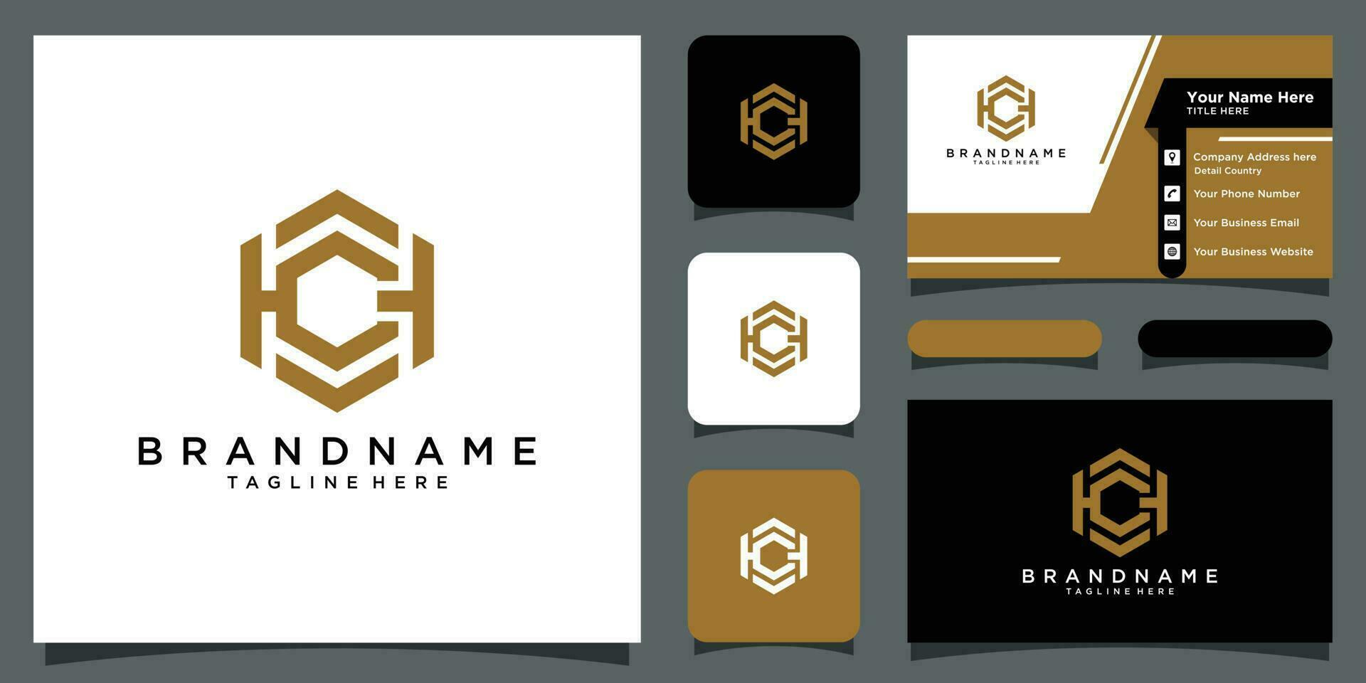 Letter HC or CH Hexagon Logo Geometric Shape with business card design Premium Vector