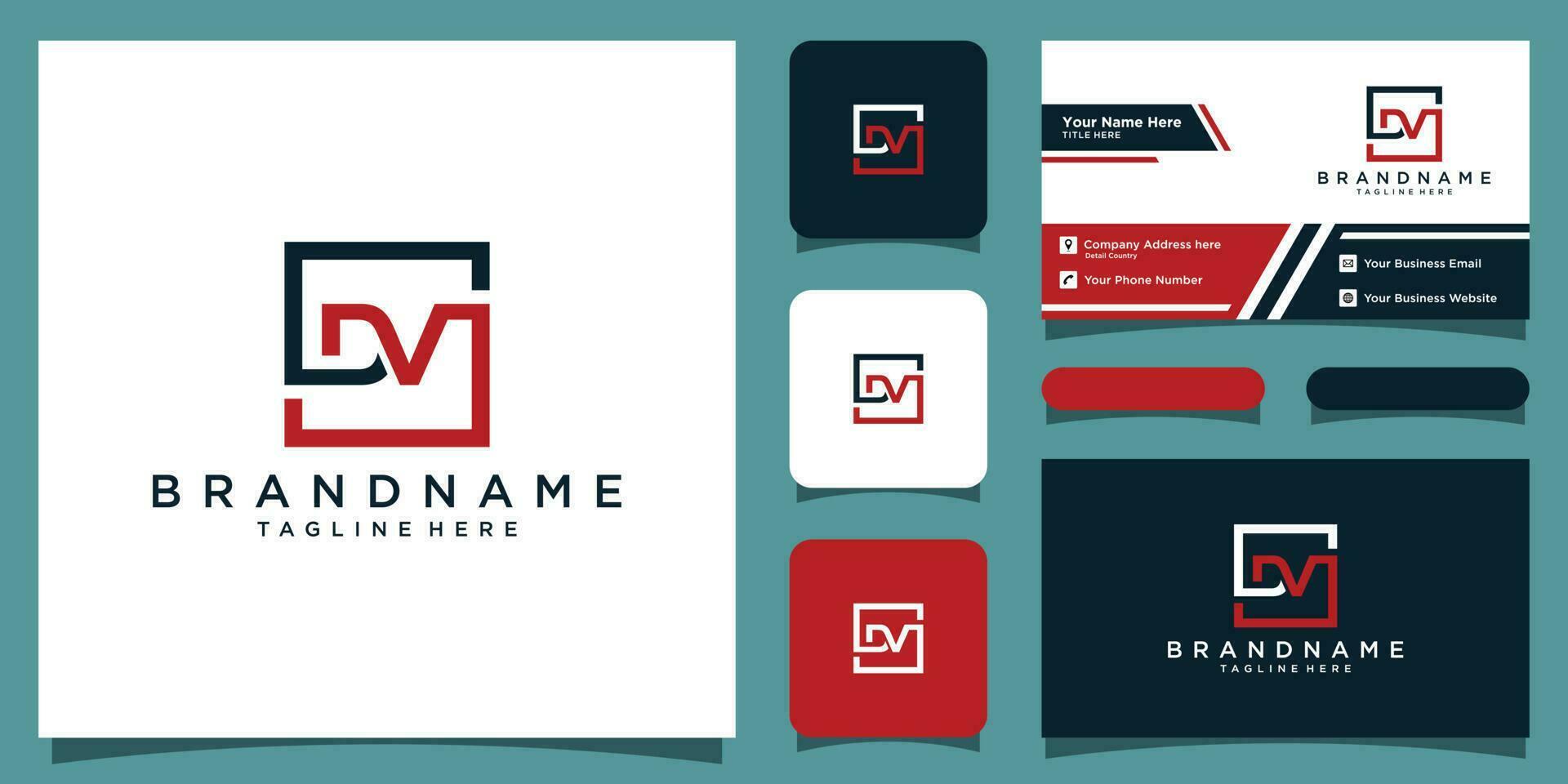 Initial DV logo design with business card design Premium Vector