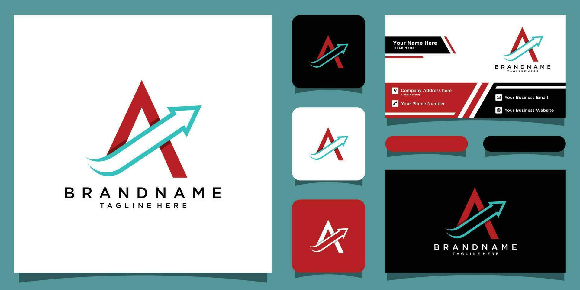 Letter A With Arrow Initial Logo Template with business card design Premium Vector
