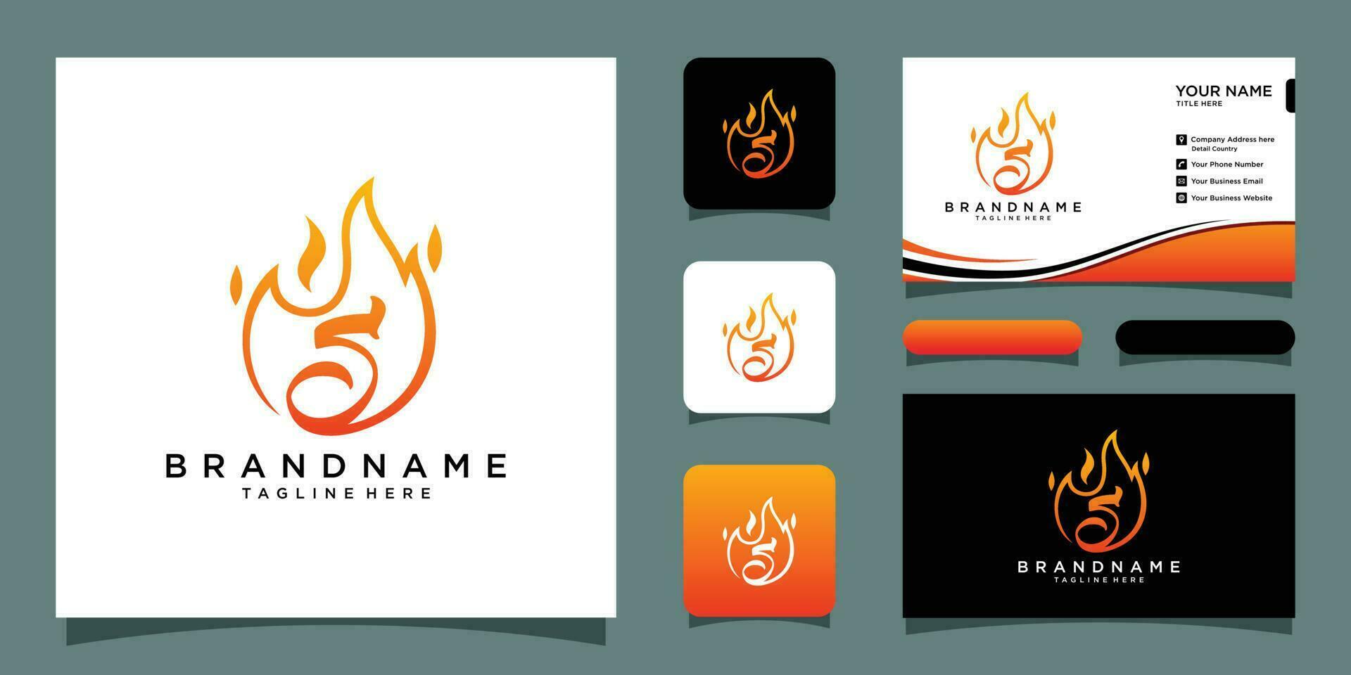 Icon Design Logo Letter S with Fire Vector with business card design Premium Vector