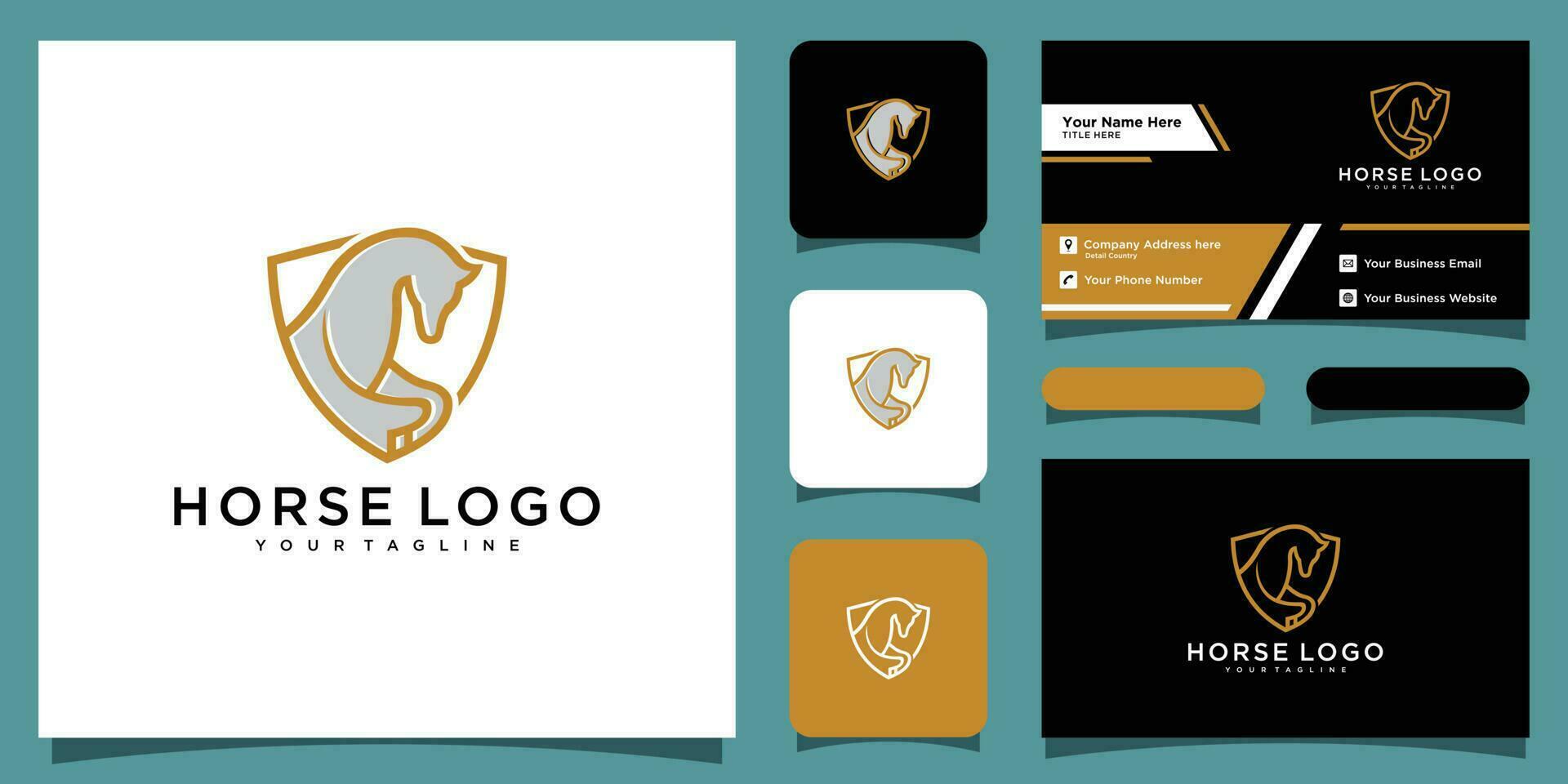 Creative Horse Logo Design Symbol with business card design Premium Vector