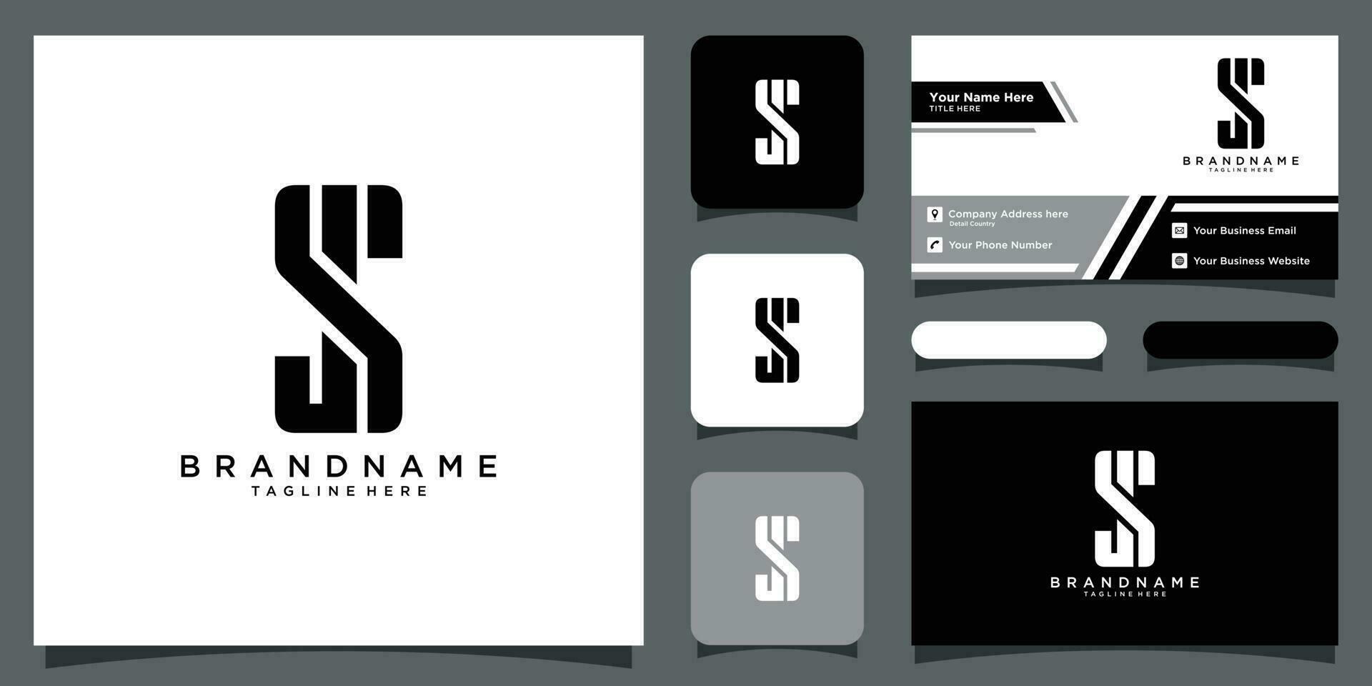 Alphabet letters Initials Monogram logo JS or SJ, J and S with business card design Premium Vector