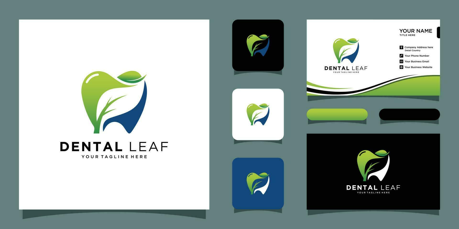 Dental Care Logo Design with tooth and leaf icon combination Premium Vector