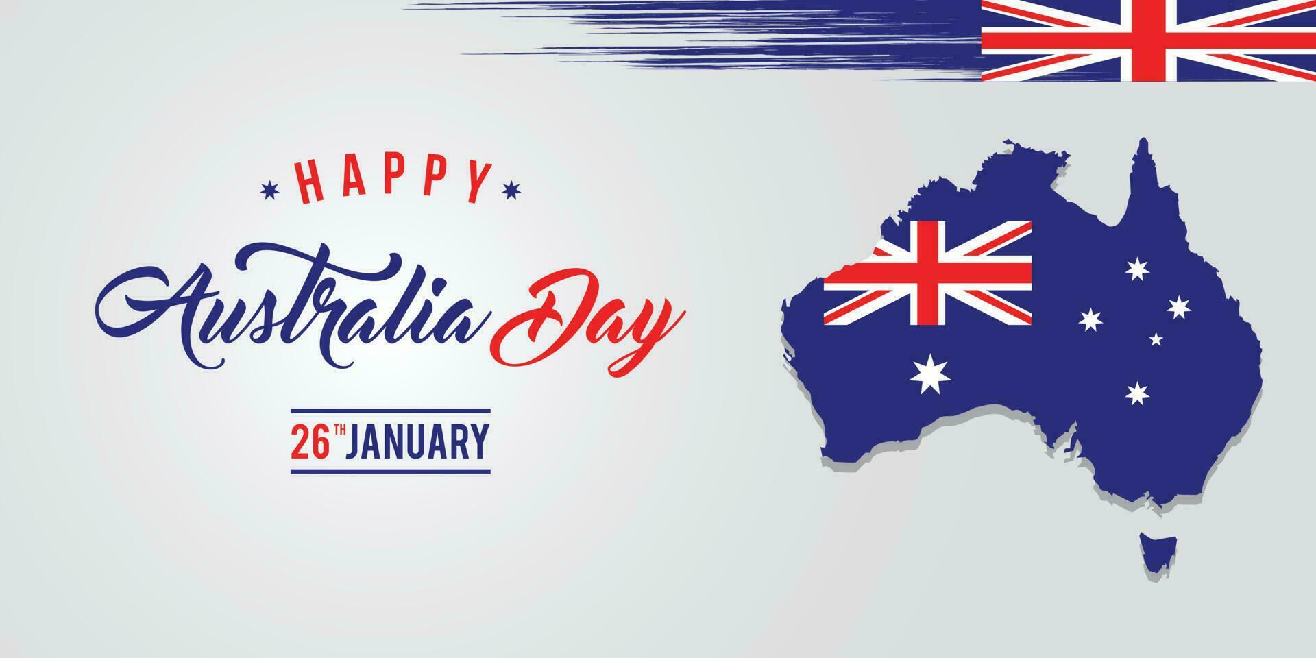Happy Australia Day lettering, calligraphy. Map of Australia with flag. Premium Vector