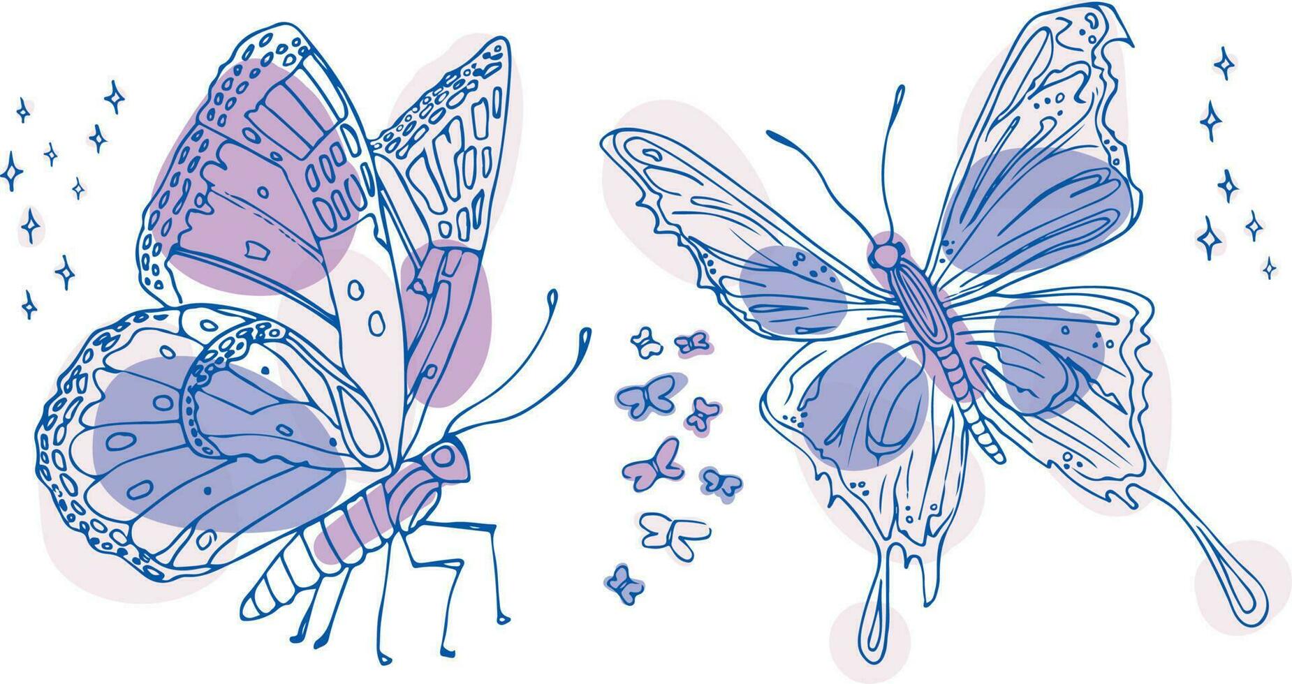 hand drawn pastel vector sketch of a butterfly set