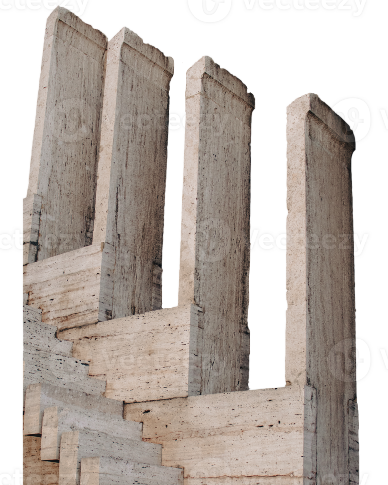 Carved steps staircase modern architecture isolated PNG photo with transparent background.