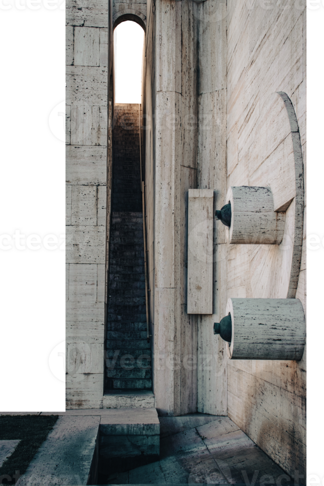Carved steps staircase inside the arch modern architecture concept photo. png