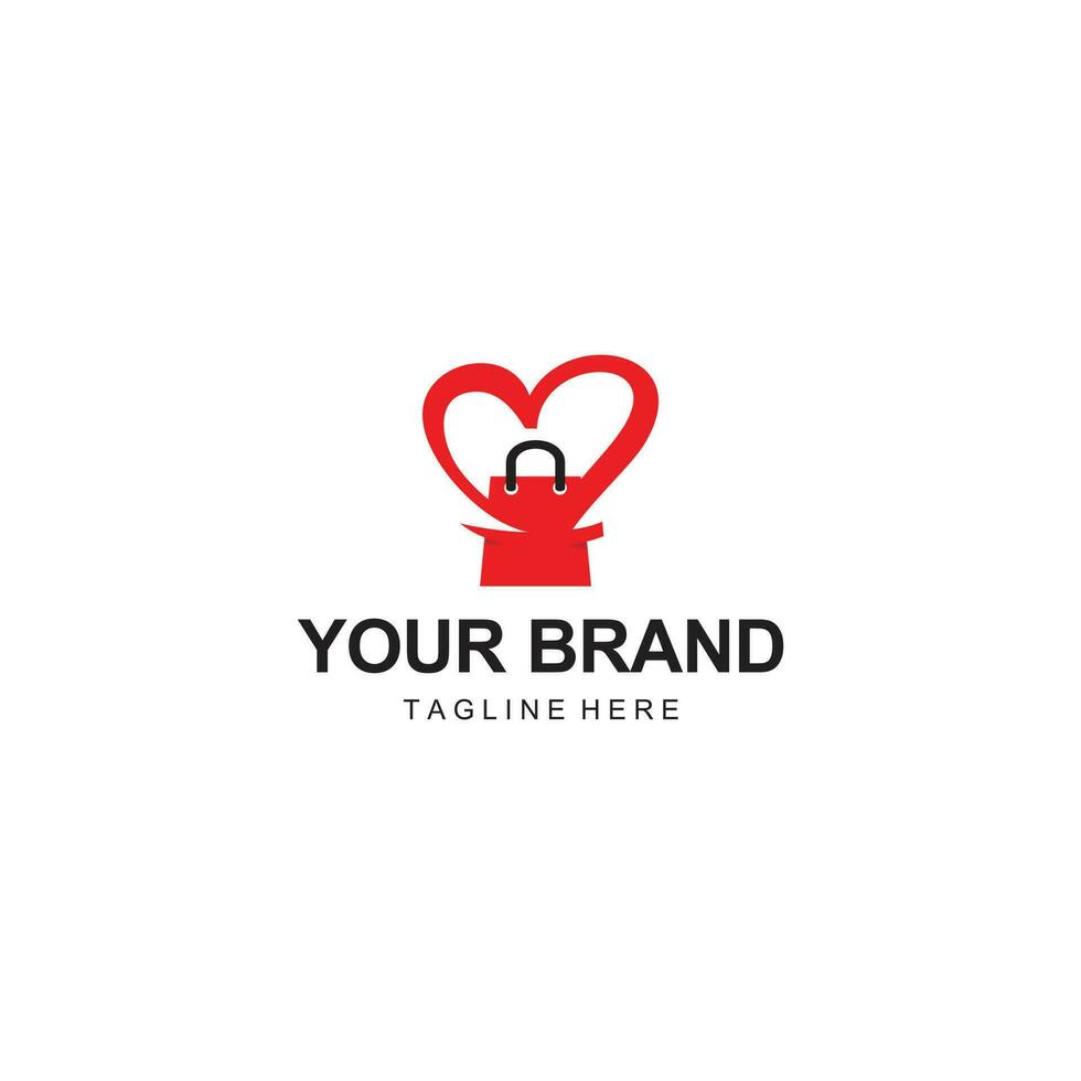 compras bolso ilustración logo y rojo amor símbolo adecuado para en línea tienda solicitud vector
