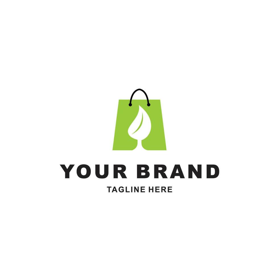 shopping bag logo with leaf combination vector