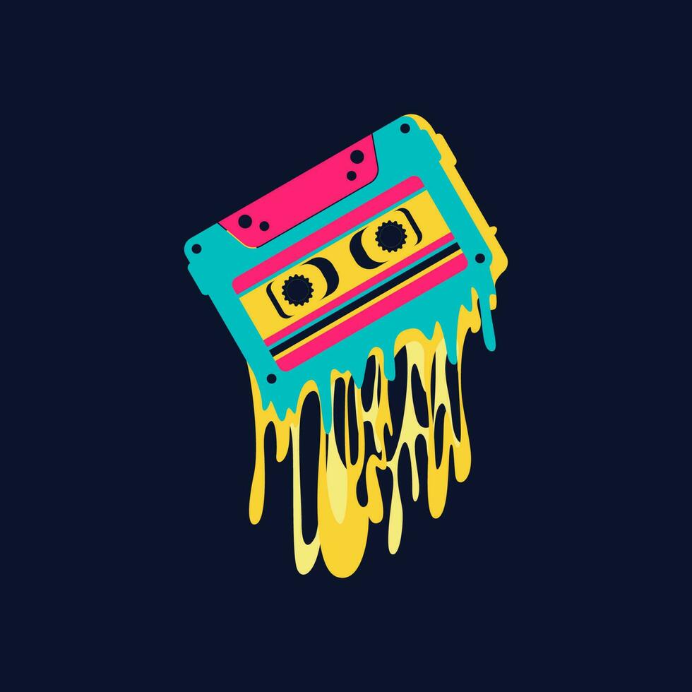 Tape cassette melted illustration vector clip art retro vintage style t shirt design poster clip art sticker printable