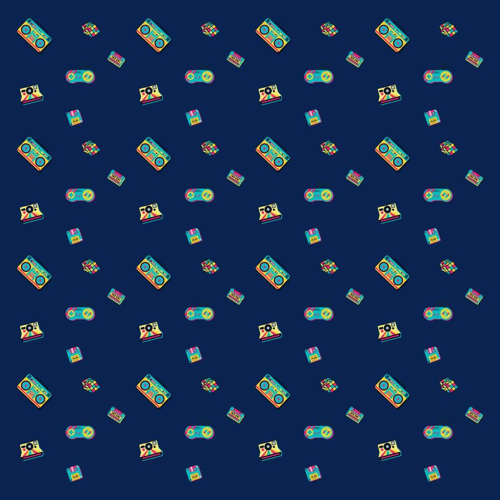 Pattern background retro style music illustration vector banner oldschool icon symbol fabric textile design editable