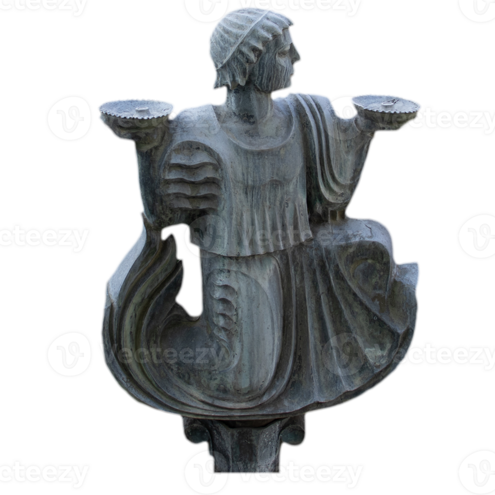 Old stone oriental sculpture isolated PNG photo with transparent background.