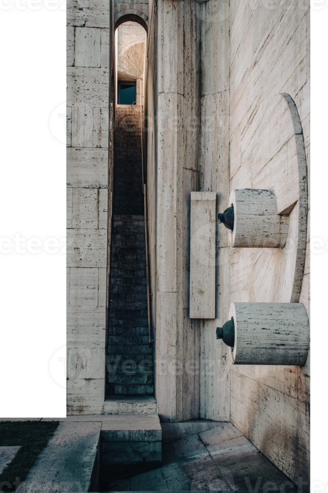 Carved steps staircase inside the arch modern architecture concept photo. png
