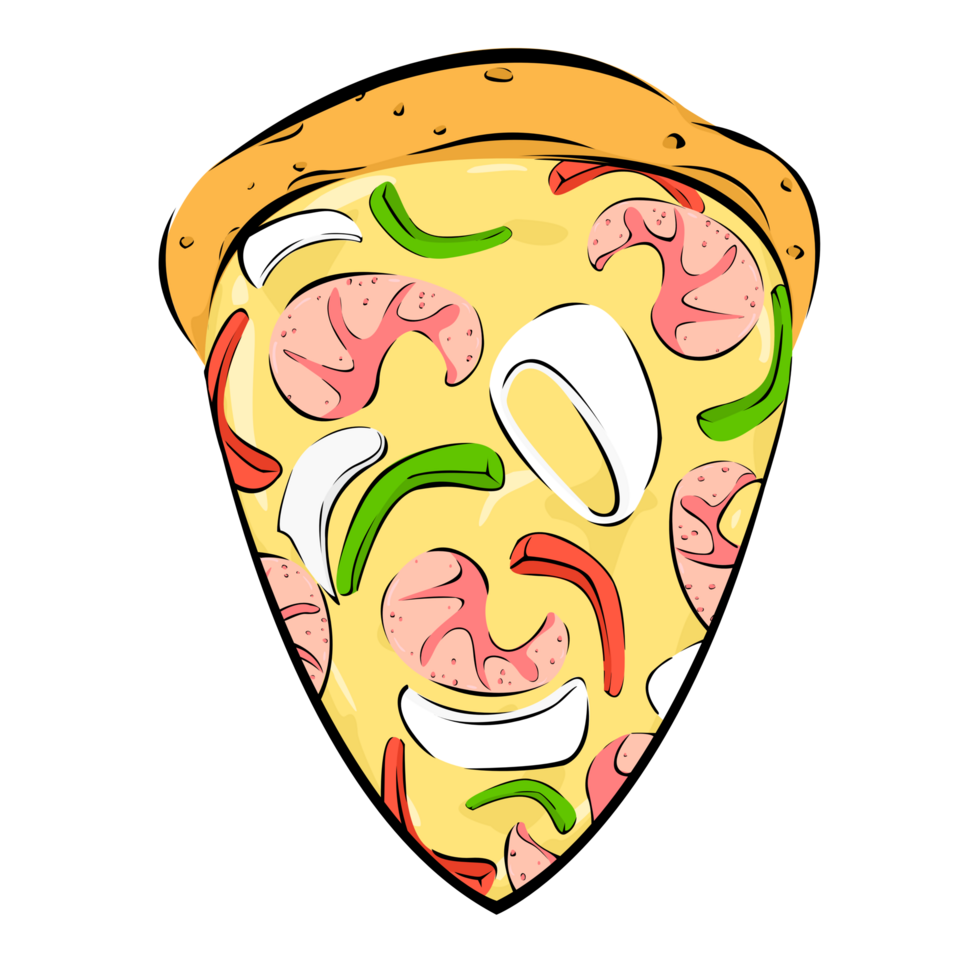 tekenfilm pizza plak zeevruchten Aan top. ingrediënten inktvis, garnaal, klok peper png