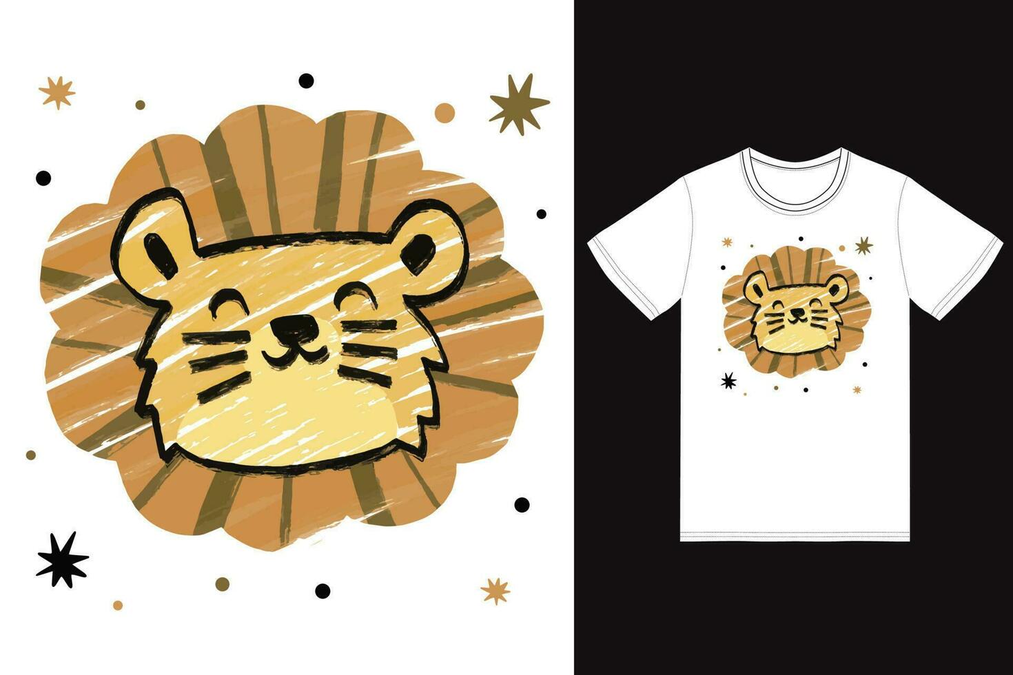 Cute drawing lion illustration with tshirt design premium vector