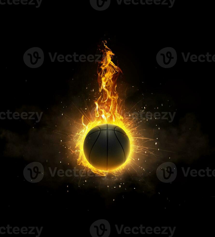 basketball, on fire on black background photo