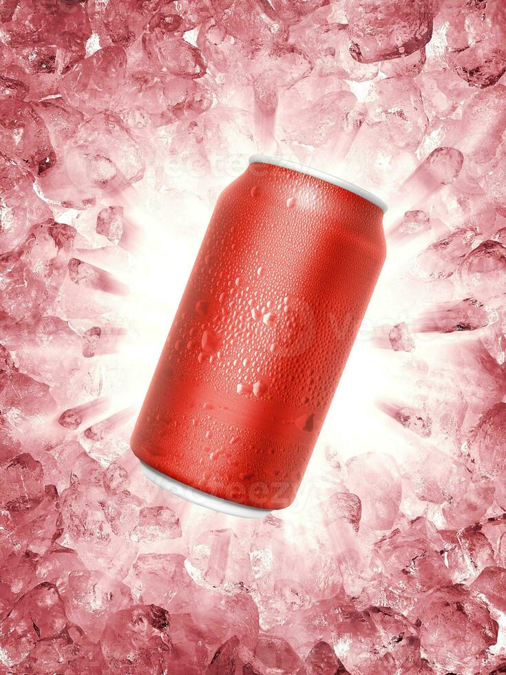Aluminum can with water droplets, on a Ice broken splash background photo