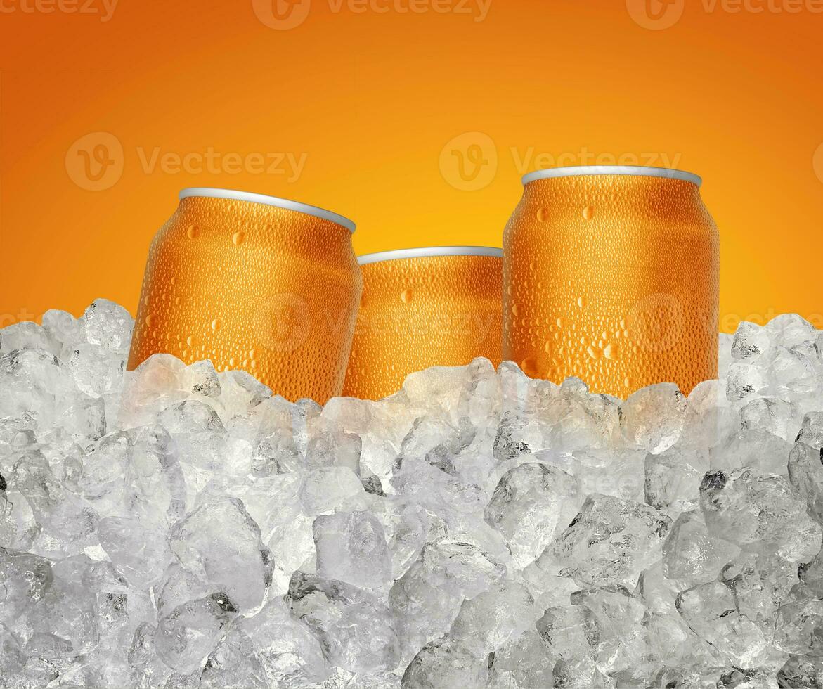 Can of cold beverage, ice cube a of juicy. Summer refreshing drink photo