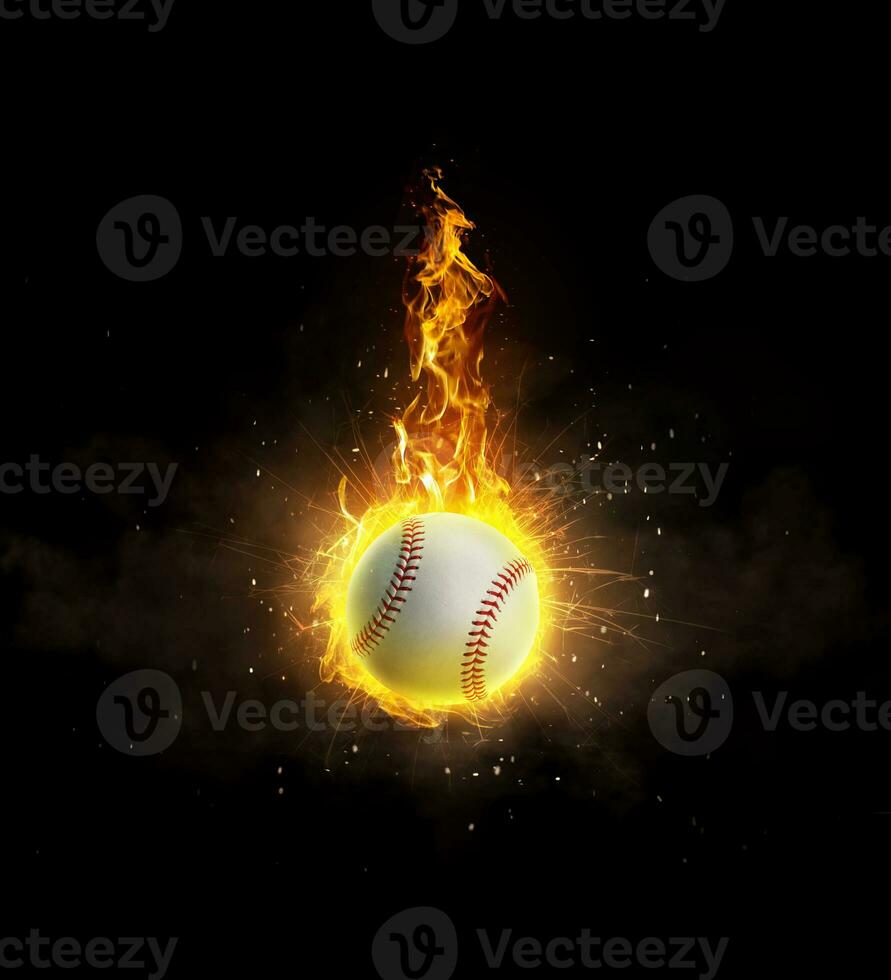 Baseball ball, on fire on black background photo