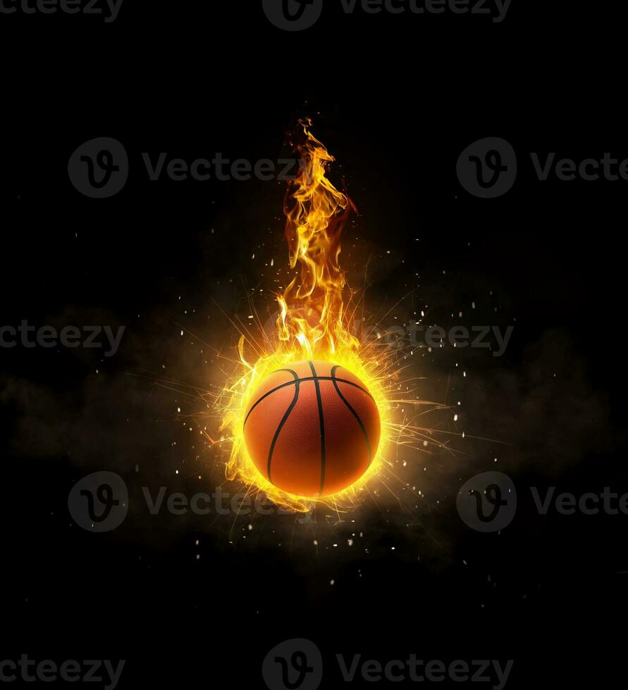 basketball, on fire on black background photo