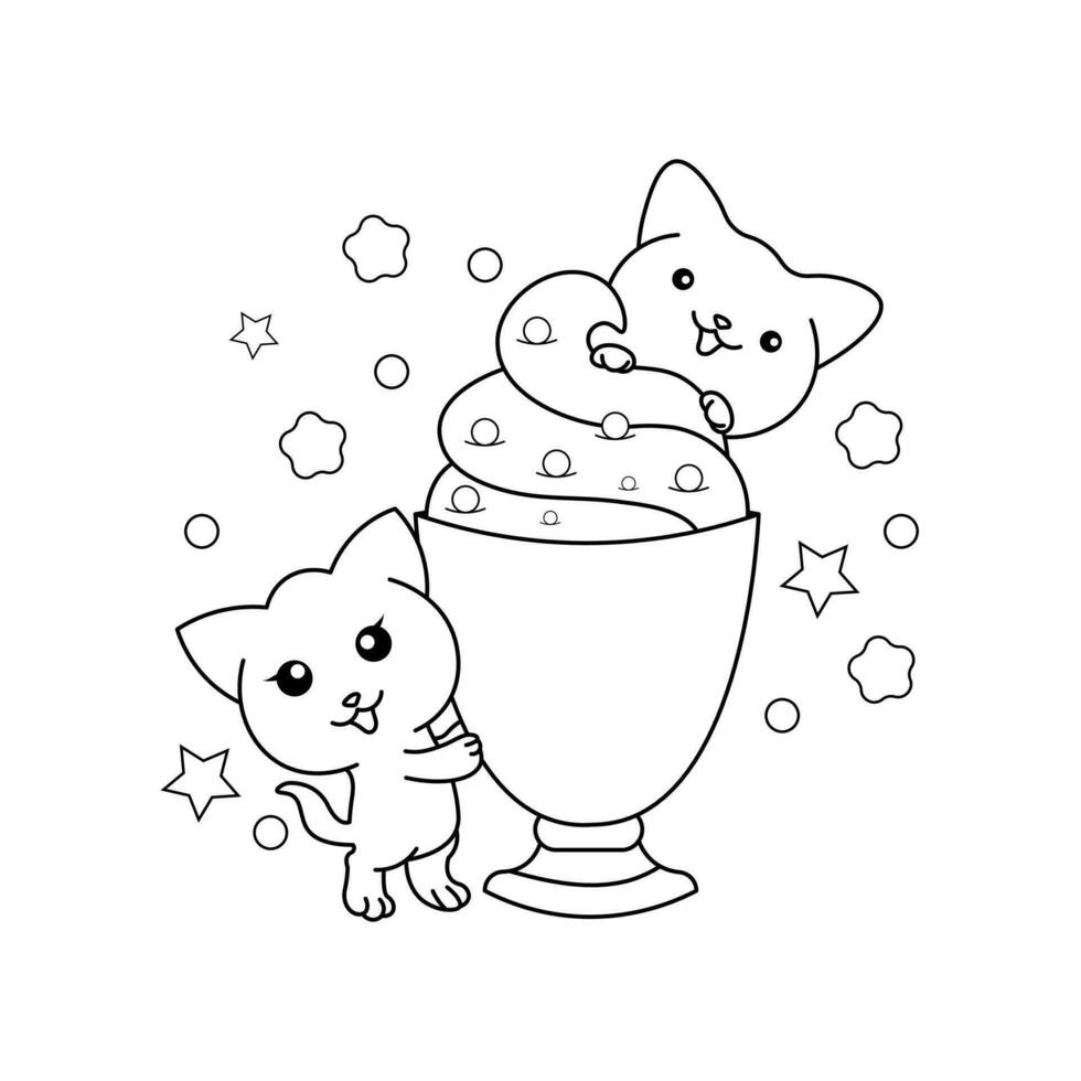 Vector draw character cute cat on sweet ice cream for summer