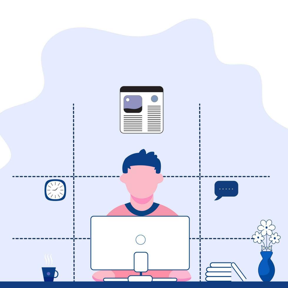 freelancer working on laptop at her house vector