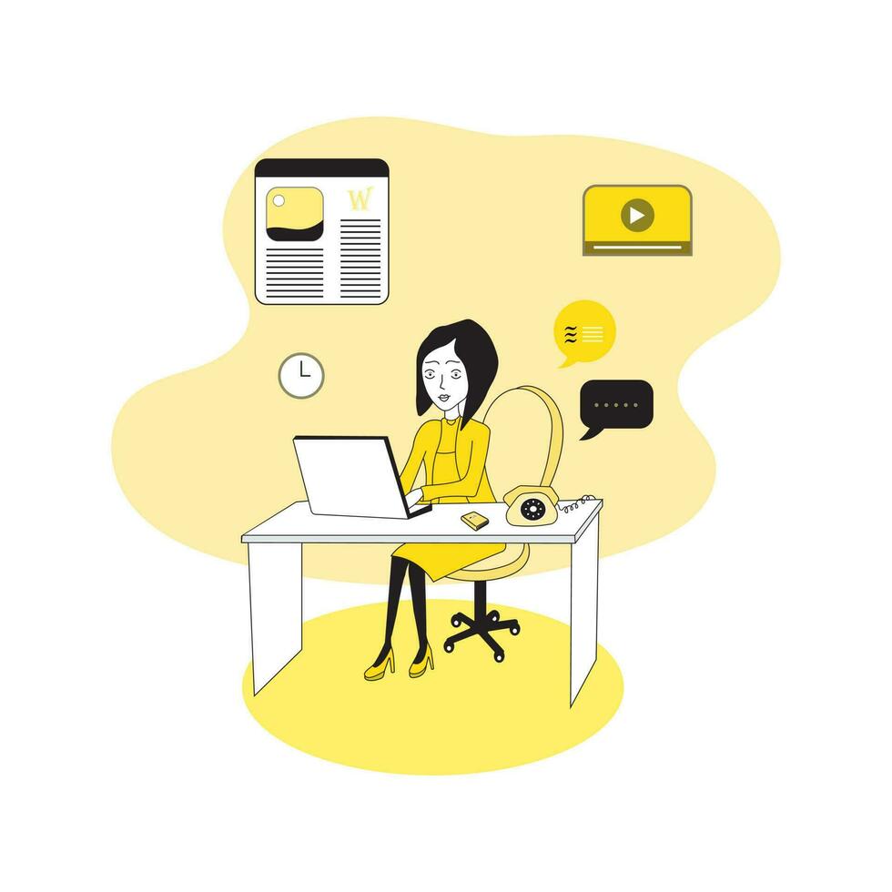 vector flat-hand drawn multitask business woman illustrated