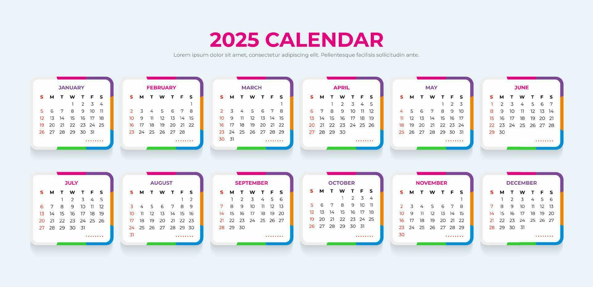 2025 Calendar Template vector