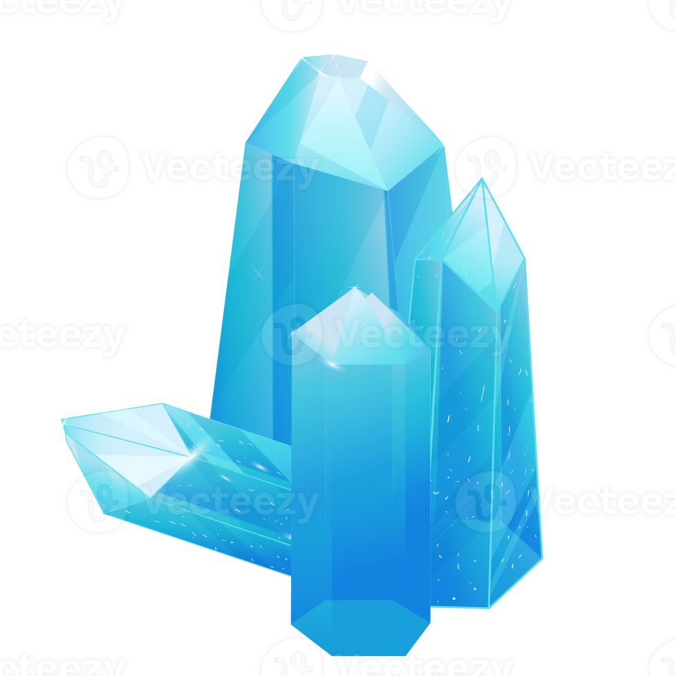 Crystal Set. Healing Transparent Healing Quartz. Blue Gradient Transparent Bright Gemstone. The Magic Stone png