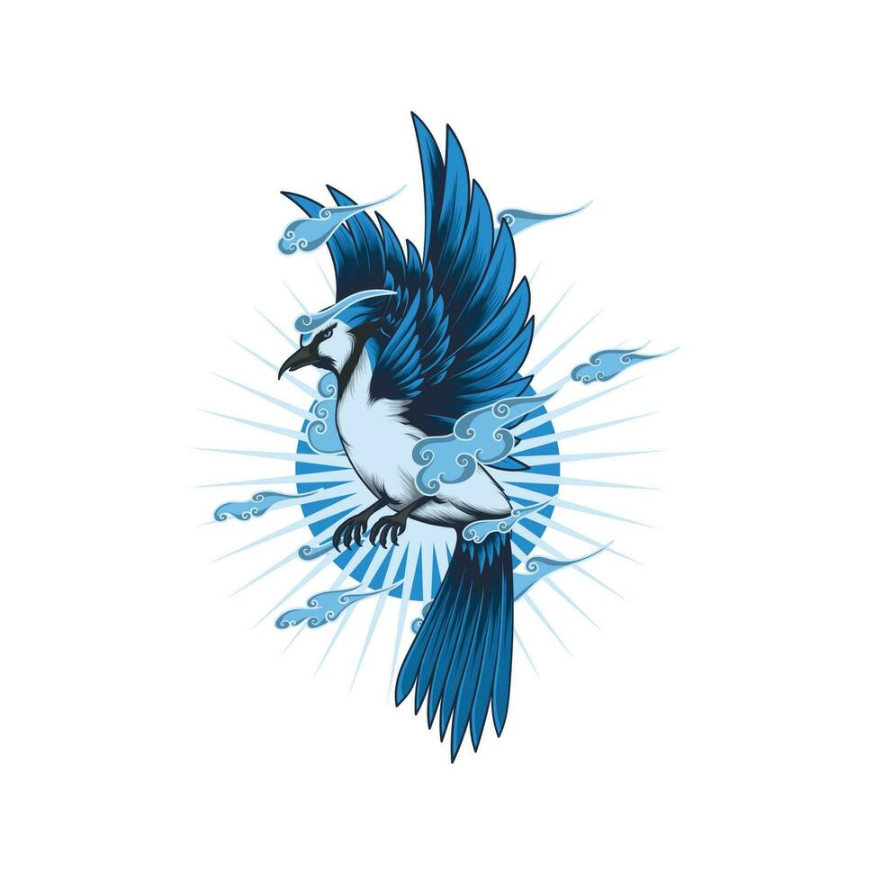 Blue Jay Birds Fly with Japanese Background vector