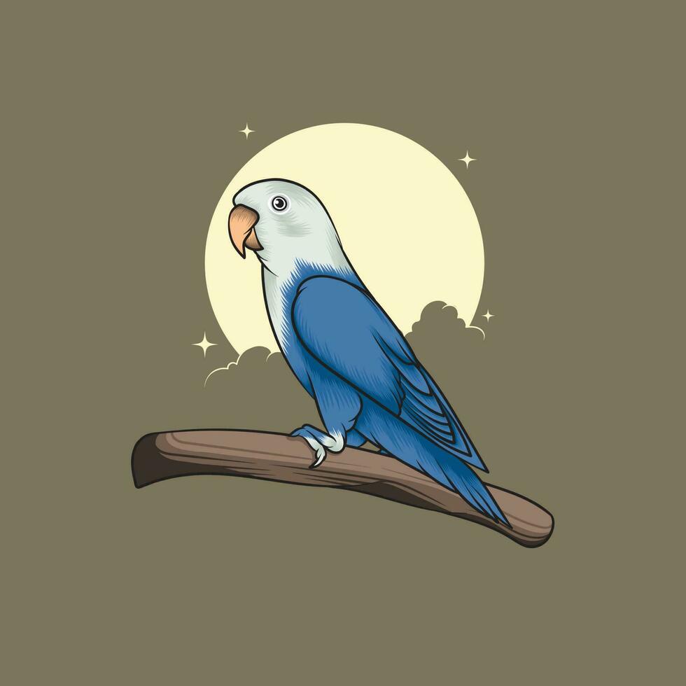 Blue Lovebird on Branch Illustration vector