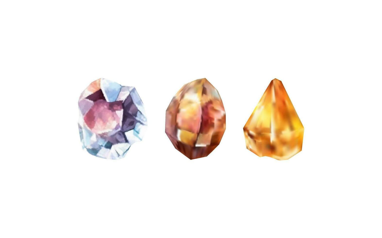 un colección de imágenes de diamantes de varios geométrico formas, colores y tallas.vidrio brillante cristales con diferente sombras reflejando luz.vector realista conjunto de resplandor piedra preciosa o vistoso hielo. vector