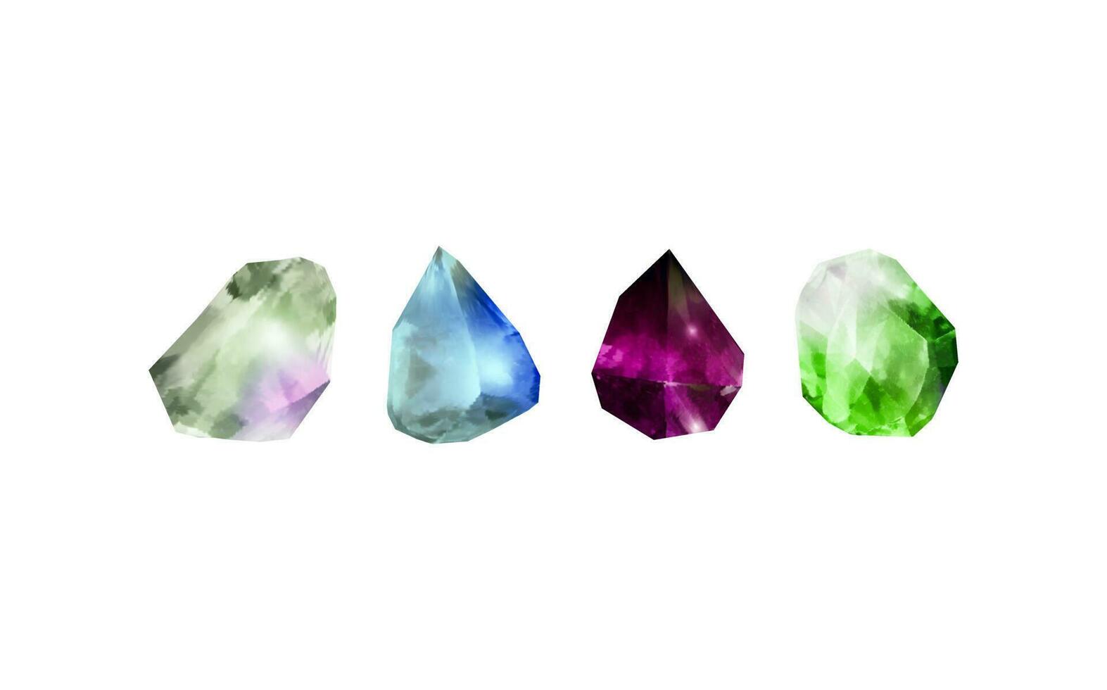 A collection of images of diamonds of various geometric shapes, colors and sizes.Glass shiny crystals with different shades reflecting light.Vector realistic set of glow gemstone or colorful ice. vector