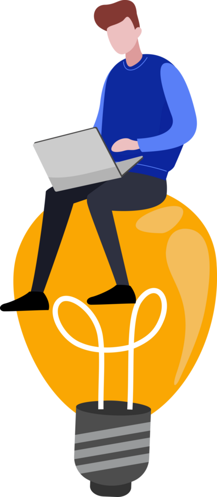 idee concept Bij werk. Mens zittend werken gebruik makend van laptop over- licht lamp png
