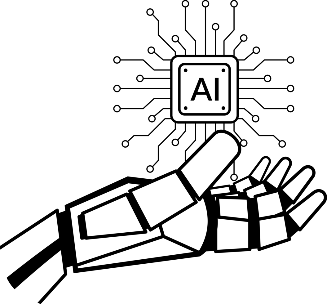 robot hand with ai chip. artificial intelligence illustration png