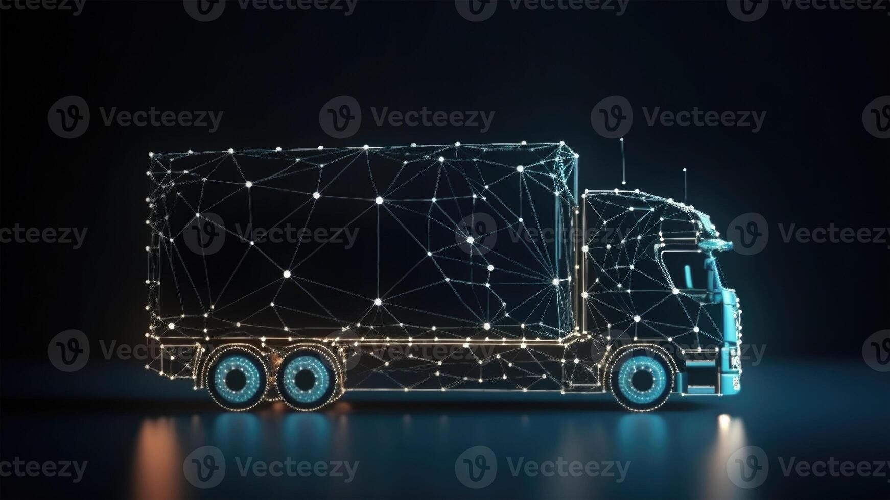Glowing cargo truck. Futuristic delivery and logistic concept. photo