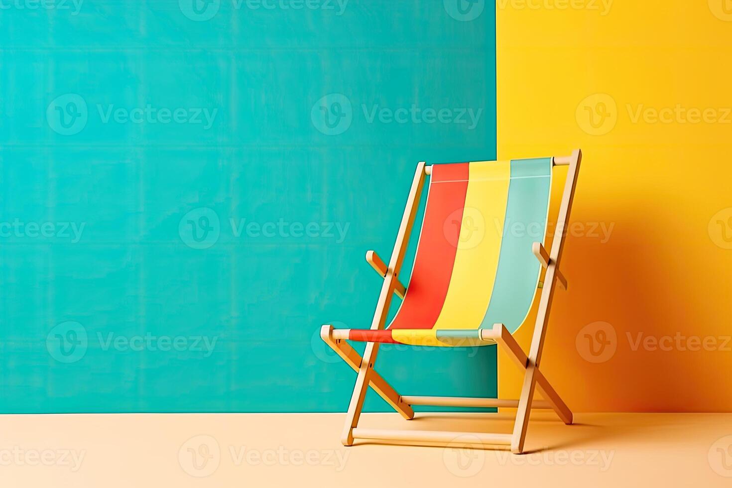 Beach chair on color background. Summer vacation concept. photo