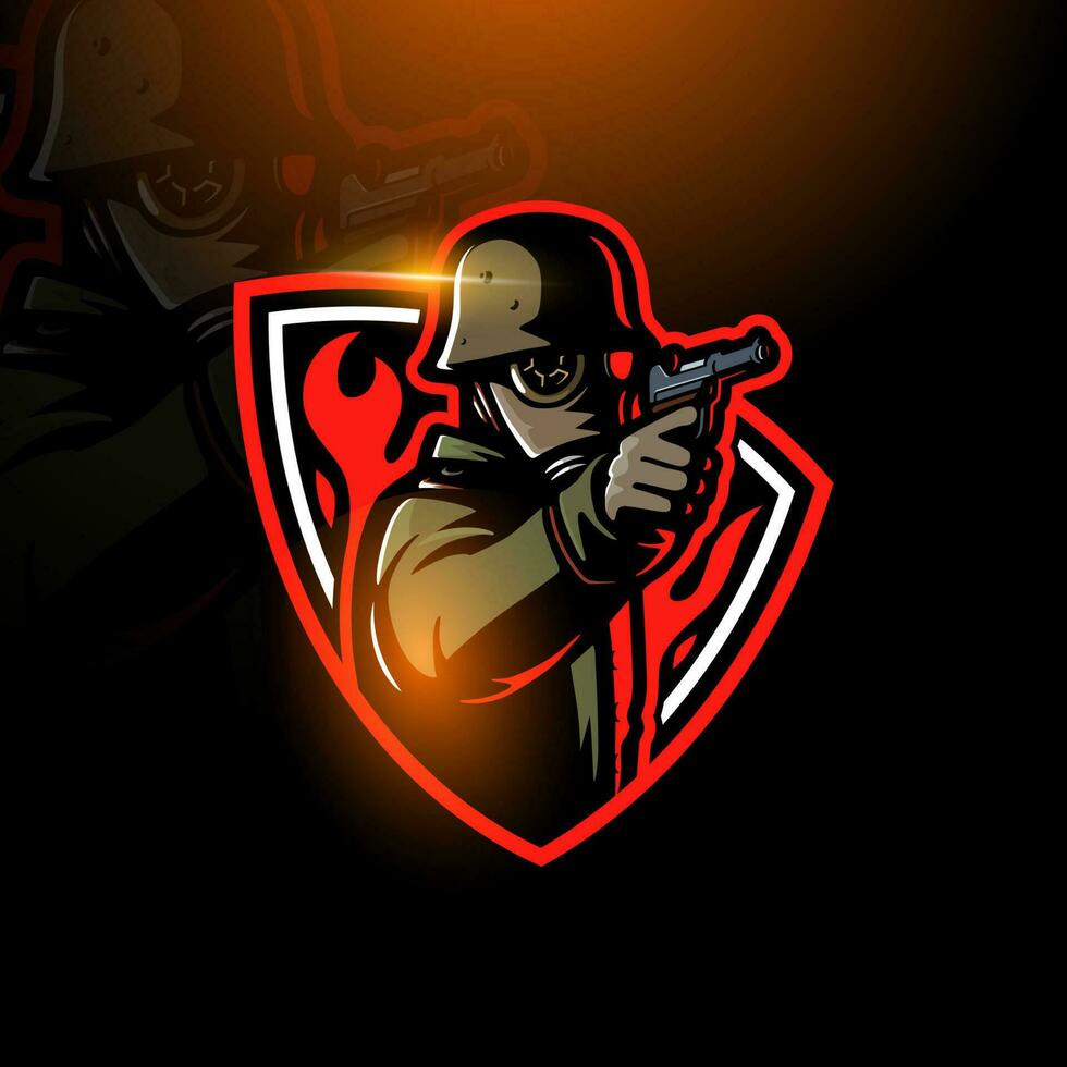 Soldier with gun Esport team logo gaming vector