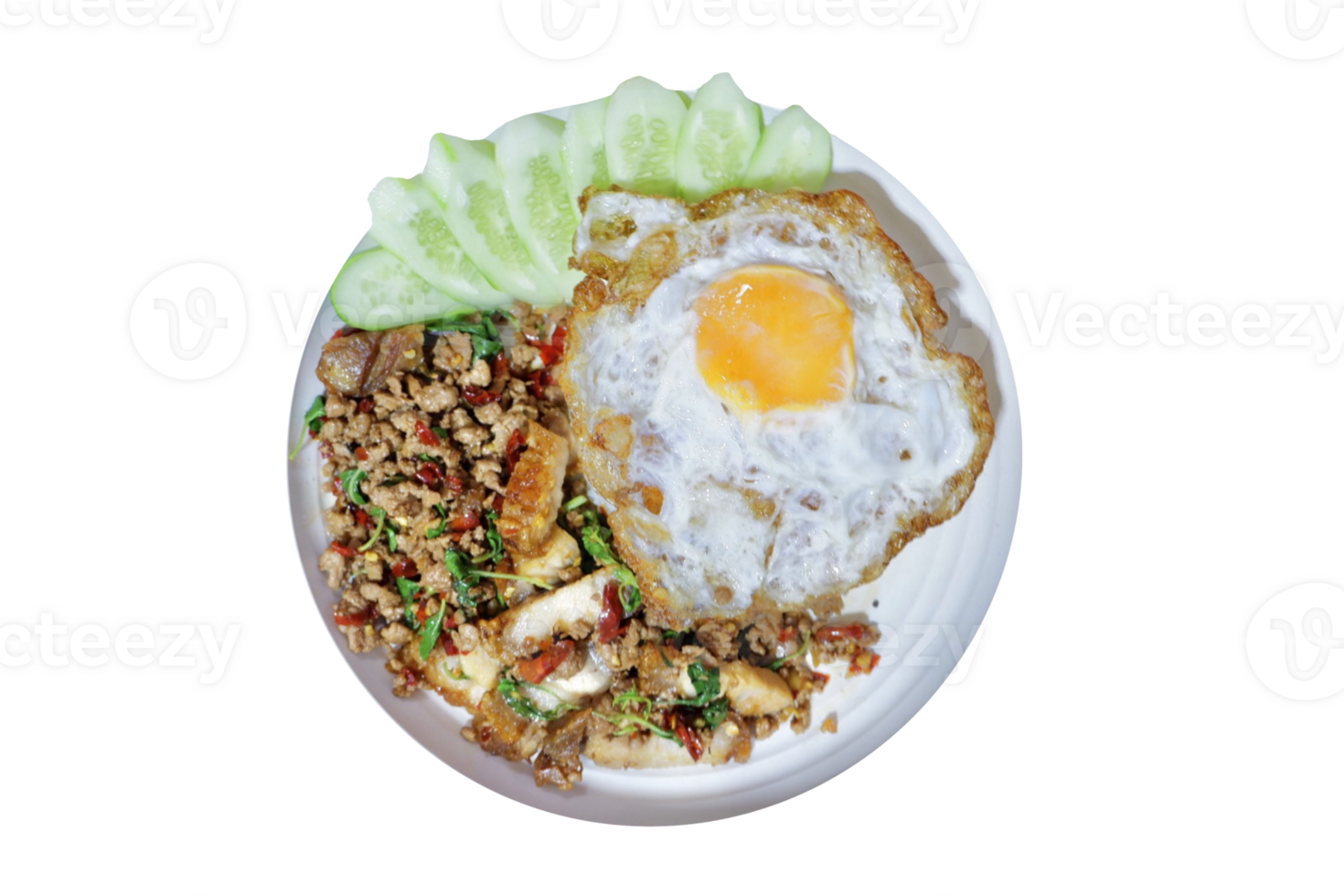 Thai food menu is stir fried basil with pork and fried egg on rice png