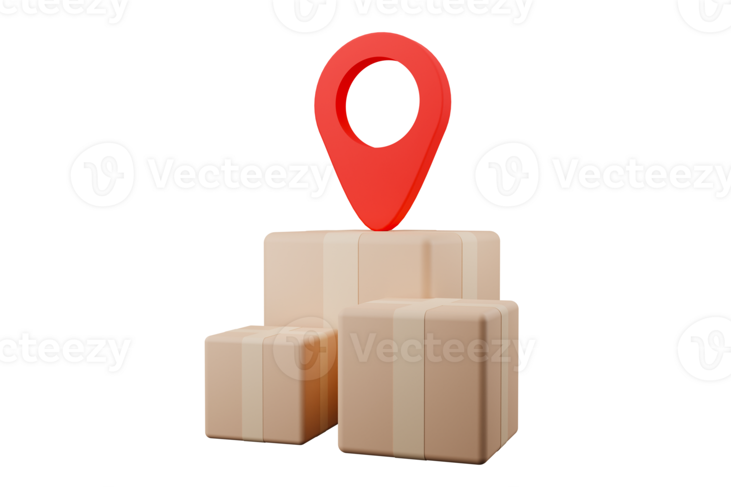 3D illustration, parcel boxes placed together, mark the map above. png