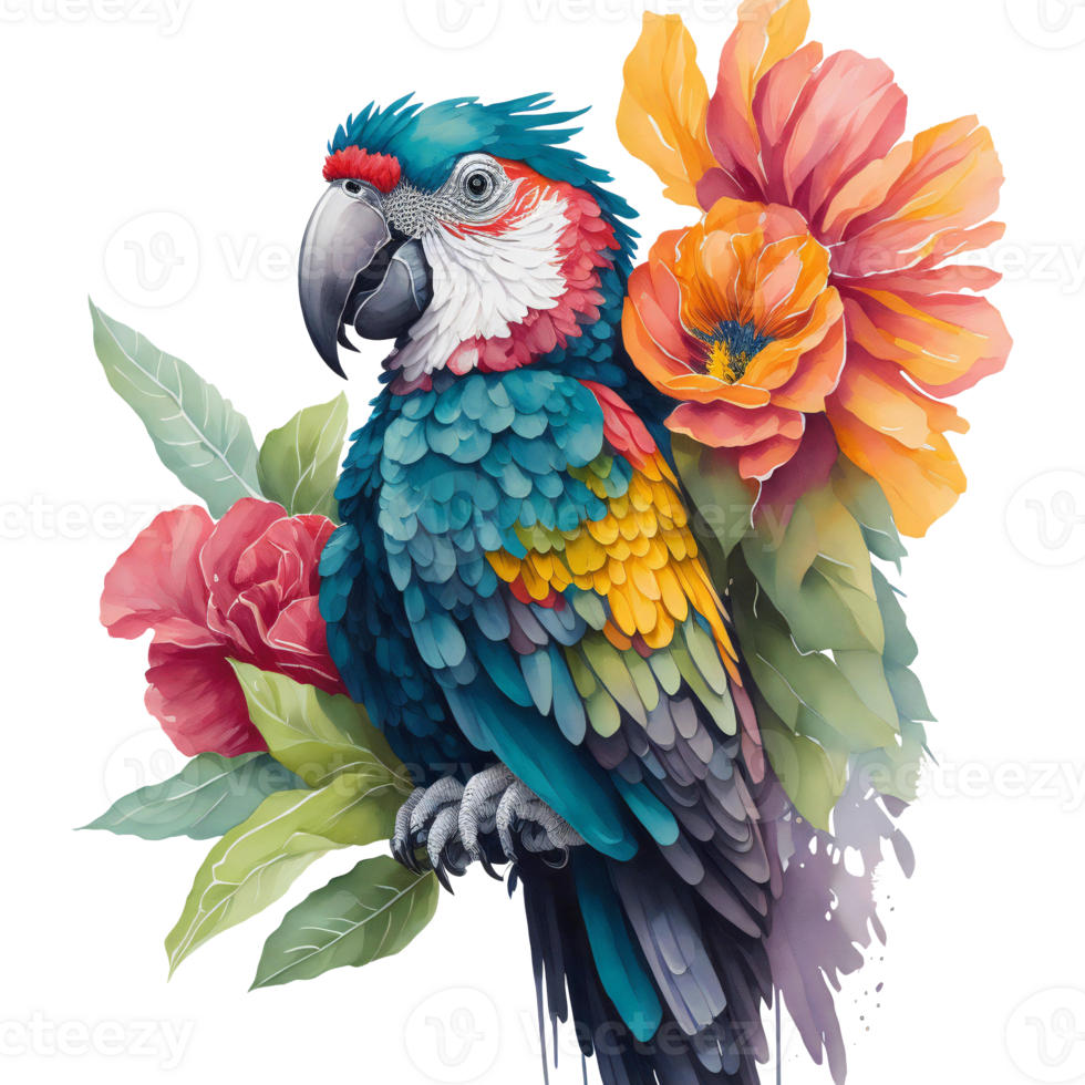 Watercolor colorful macaw parrot Clipart, South American parrot ...