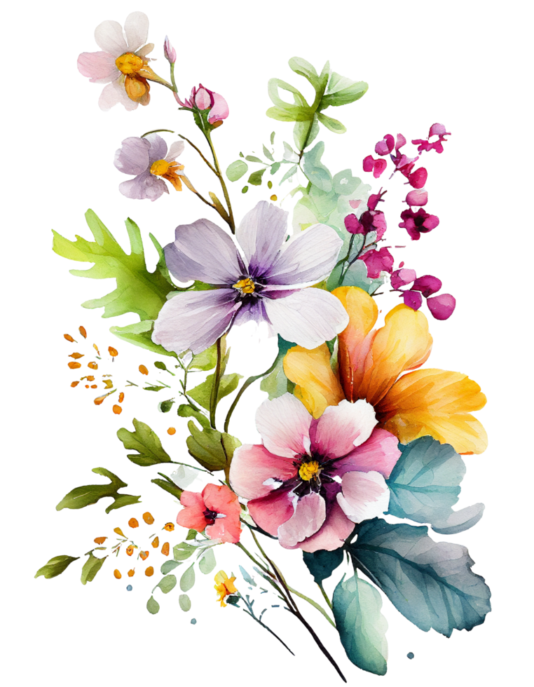 Flowers, Watercolor Flowers PNG, Watercolor Colorful Spring Flowers ...