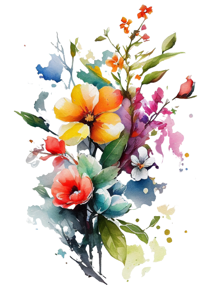 Blumen, Aquarell Blumen png, Aquarell bunt Frühling Blumen transparent Hintergrund ai generiert png