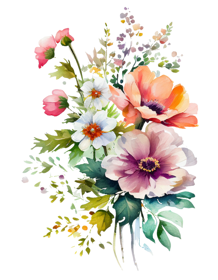 Flowers, Watercolor Flowers PNG, Watercolor Colorful Spring Flowers ...