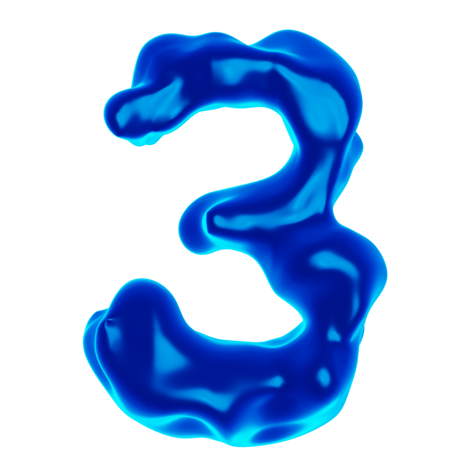 nombre 3 bleu 3d rendre png