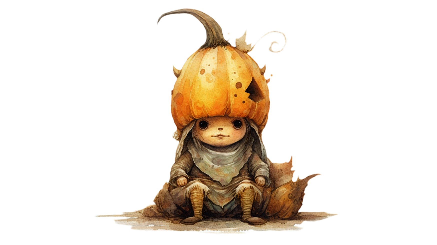 un pequeño linda personaje con calabaza cabeza, gratis png - ai generativo obra de arte